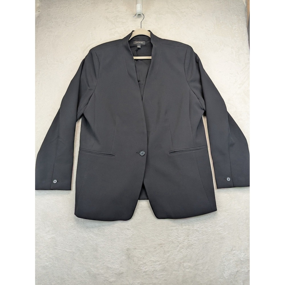 Ann Taylor Blazer Womens 18 Black Collarless Stretch One Button Career Jacket